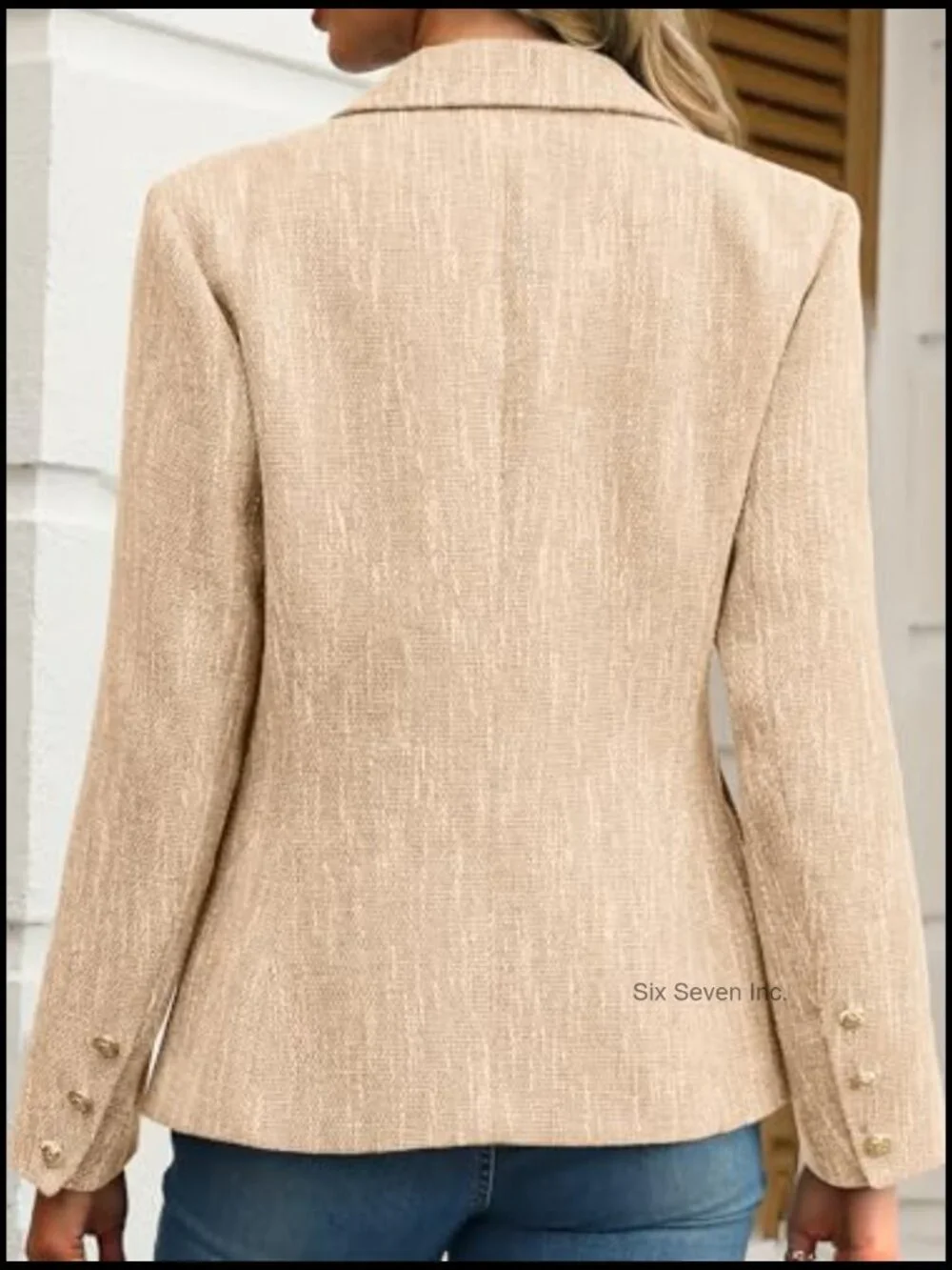 Tweed Blazer Double-Breasted Business Casual Jacket Polyester - Picture 2 of 7